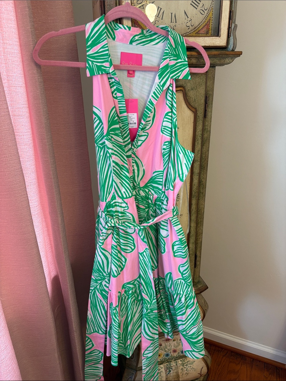 Lilly Pulitzer Pink & Green Leaf Print One-Piece Dress size 16 NWT